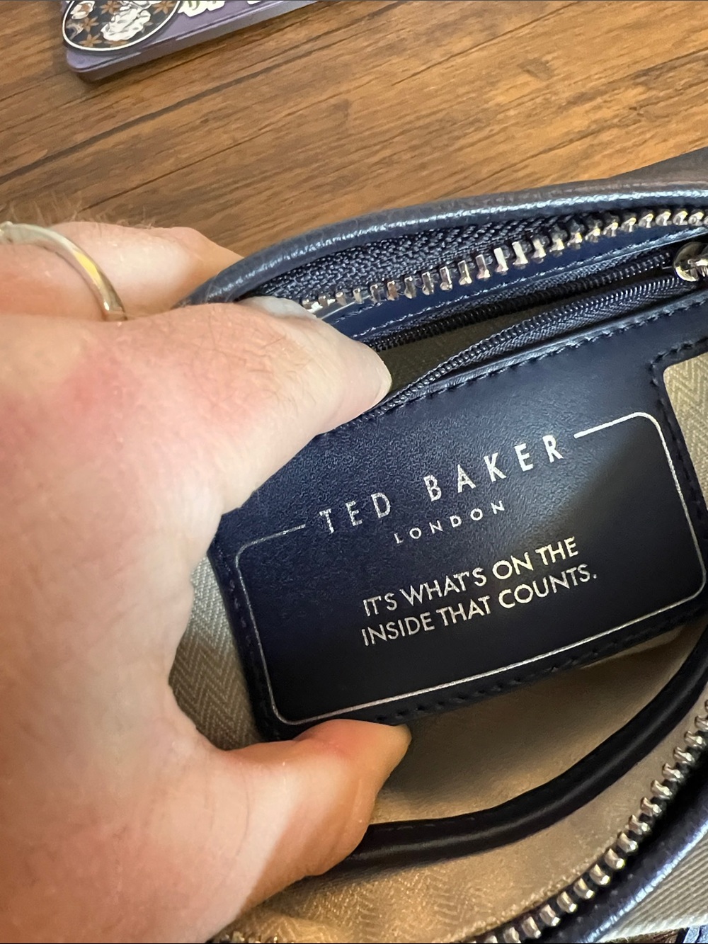 Ted Baker Navy Leather‎ Crossbody with Branded Canvas Strap- OS - Picture 7 of 7